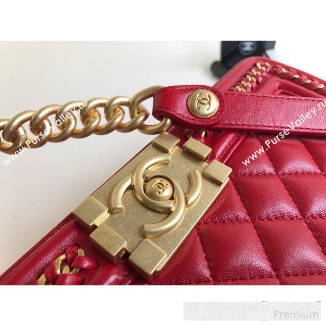 Chanel Chain Trim Quilted Leather Classic Medium Boy Flap Top Handle Bag Red 2019 (YD-9061464)