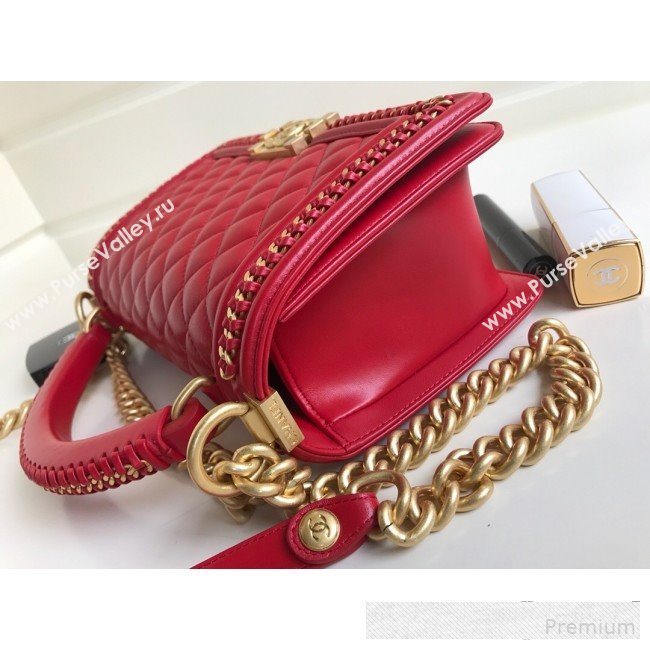 Chanel Chain Trim Quilted Leather Classic Medium Boy Flap Top Handle Bag Red 2019 (YD-9061464)