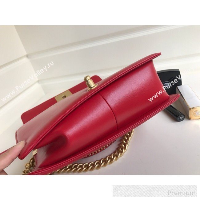 Chanel Chain Trim Quilted Leather Classic Medium Boy Flap Top Handle Bag Red 2019 (YD-9061464)