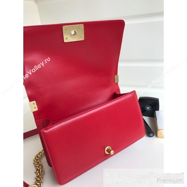 Chanel Chain Trim Quilted Leather Classic Medium Boy Flap Top Handle Bag Red 2019 (YD-9061464)