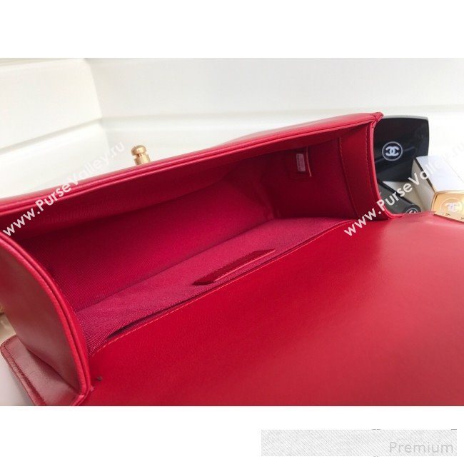 Chanel Chain Trim Quilted Leather Classic Medium Boy Flap Top Handle Bag Red 2019 (YD-9061464)