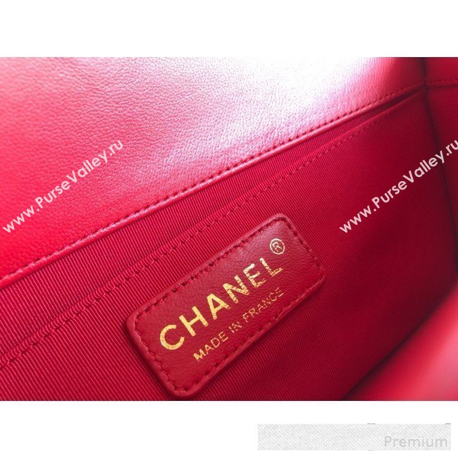 Chanel Chain Trim Quilted Leather Classic Medium Boy Flap Top Handle Bag Red 2019 (YD-9061464)