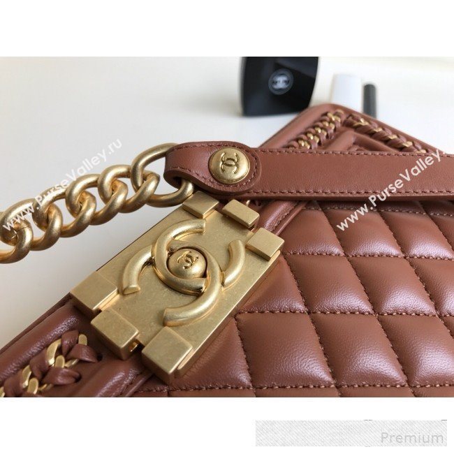 Chanel Chain Trim Quilted Leather Classic Medium Boy Flap Top Handle Bag Brown 2019 (YD-9061463)