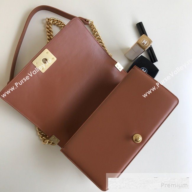 Chanel Chain Trim Quilted Leather Classic Medium Boy Flap Top Handle Bag Brown 2019 (YD-9061463)