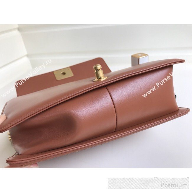 Chanel Chain Trim Quilted Leather Classic Medium Boy Flap Top Handle Bag Brown 2019 (YD-9061463)