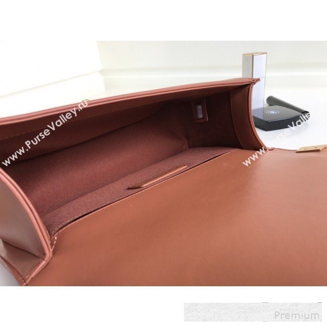 Chanel Chain Trim Quilted Leather Classic Medium Boy Flap Top Handle Bag Brown 2019 (YD-9061463)