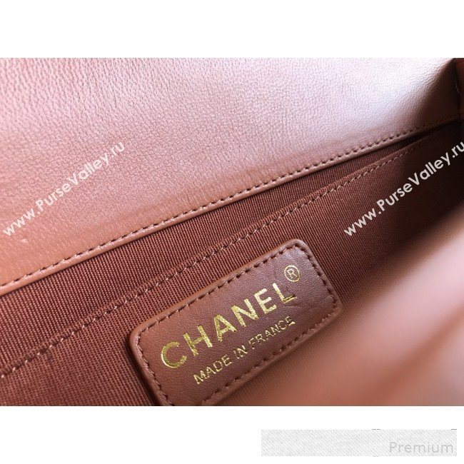 Chanel Chain Trim Quilted Leather Classic Medium Boy Flap Top Handle Bag Brown 2019 (YD-9061463)