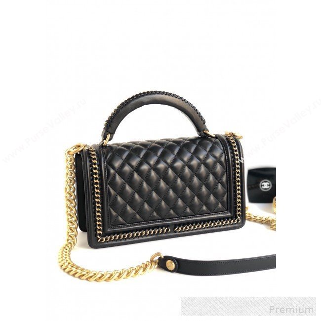 Chanel Chain Trim Quilted Leather Classic Medium Boy Flap Top Handle Bag Black 2019 (YD-9061465)