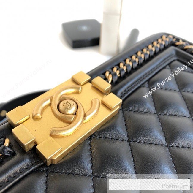 Chanel Chain Trim Quilted Leather Classic Medium Boy Flap Top Handle Bag Black 2019 (YD-9061465)