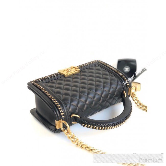 Chanel Chain Trim Quilted Leather Classic Medium Boy Flap Top Handle Bag Black 2019 (YD-9061465)