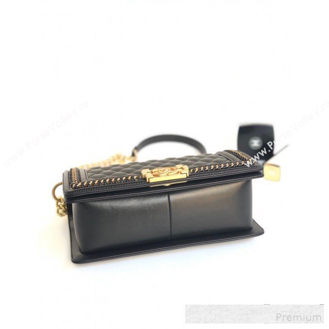 Chanel Chain Trim Quilted Leather Classic Medium Boy Flap Top Handle Bag Black 2019 (YD-9061465)