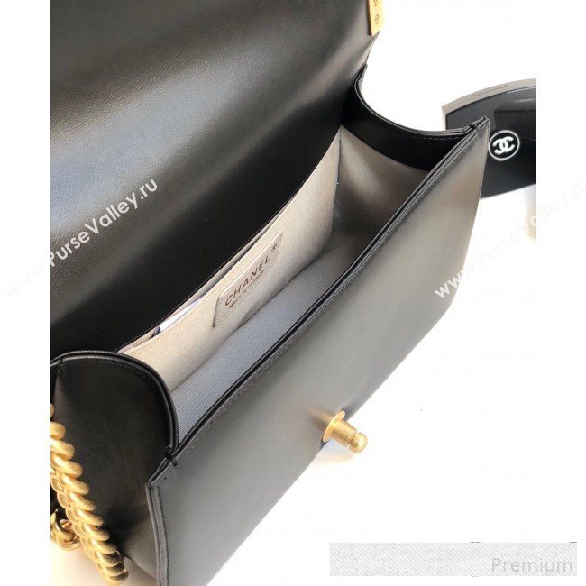 Chanel Chain Trim Quilted Leather Classic Medium Boy Flap Top Handle Bag Black 2019 (YD-9061465)