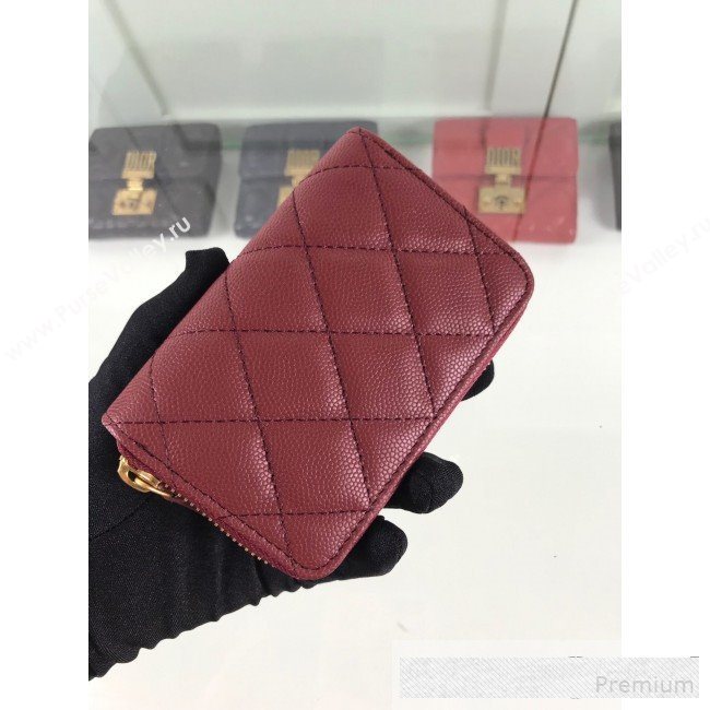 Chanel Quilted Grained Calfskin Classic Zipped Card Holder A84511 Burgundy (HOT-9061466)