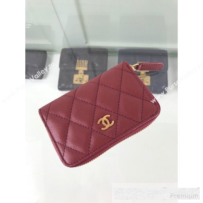 Chanel Quilted Grained Calfskin Classic Zipped Card Holder A84511 Burgundy (HOT-9061466)