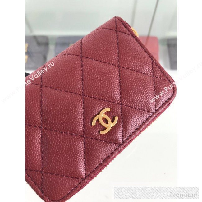 Chanel Quilted Grained Calfskin Classic Zipped Card Holder A84511 Burgundy (HOT-9061466)