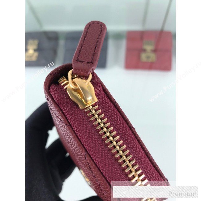 Chanel Quilted Grained Calfskin Classic Zipped Card Holder A84511 Burgundy (HOT-9061466)