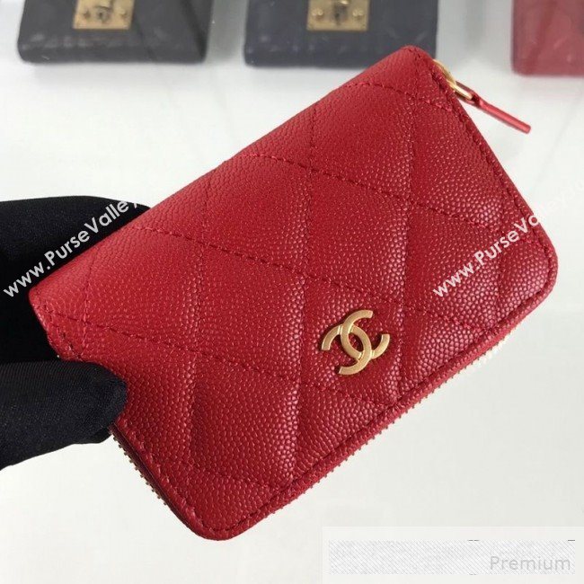 Chanel Quilted Grained Calfskin Classic Zipped Card Holder A84511 Red (HOT-9061467)