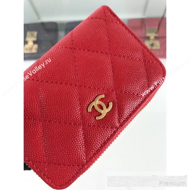 Chanel Quilted Grained Calfskin Classic Zipped Card Holder A84511 Red (HOT-9061467)