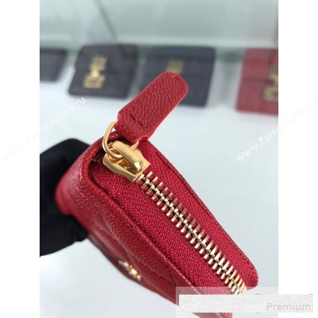 Chanel Quilted Grained Calfskin Classic Zipped Card Holder A84511 Red (HOT-9061467)