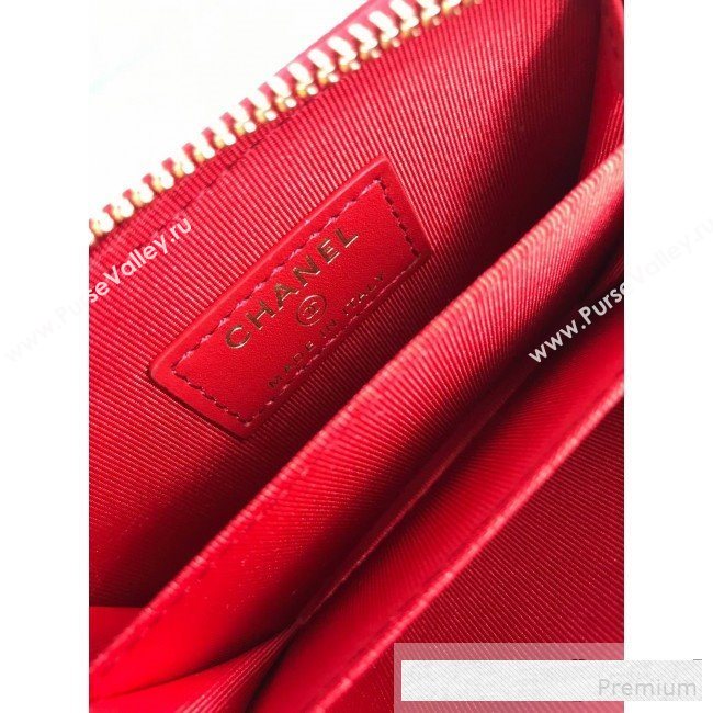 Chanel Quilted Grained Calfskin Classic Zipped Card Holder A84511 Red (HOT-9061467)