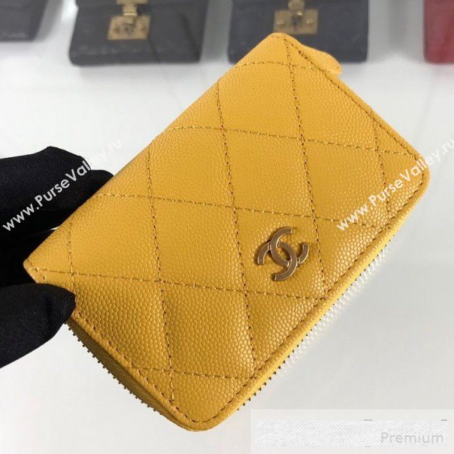 Chanel Quilted Grained Calfskin Classic Zipped Card Holder A84511 Yellow (HOT-9061470)