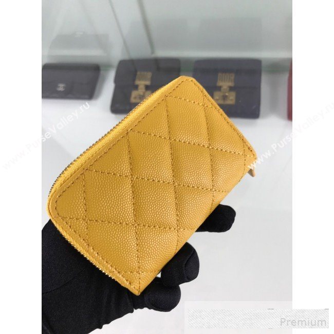 Chanel Quilted Grained Calfskin Classic Zipped Card Holder A84511 Yellow (HOT-9061470)