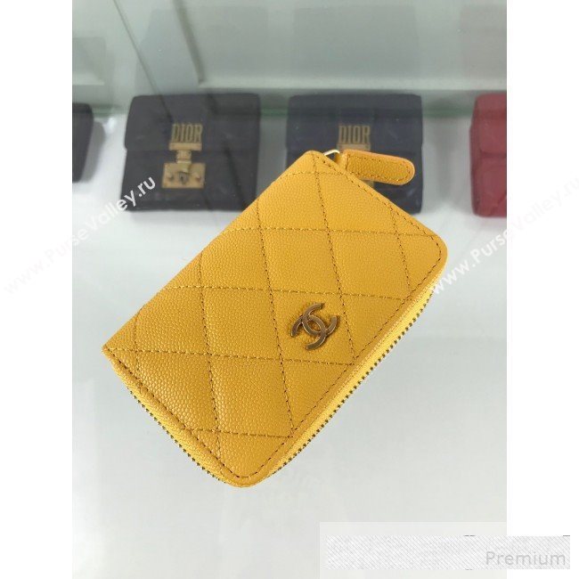 Chanel Quilted Grained Calfskin Classic Zipped Card Holder A84511 Yellow (HOT-9061470)
