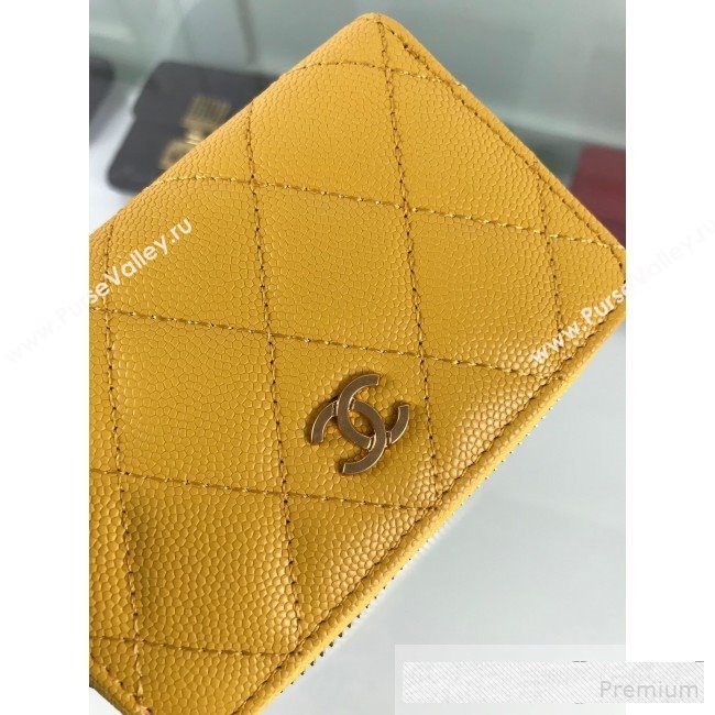 Chanel Quilted Grained Calfskin Classic Zipped Card Holder A84511 Yellow (HOT-9061470)