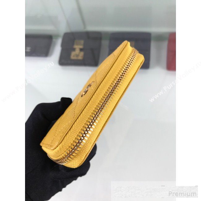 Chanel Quilted Grained Calfskin Classic Zipped Card Holder A84511 Yellow (HOT-9061470)