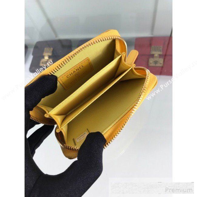 Chanel Quilted Grained Calfskin Classic Zipped Card Holder A84511 Yellow (HOT-9061470)