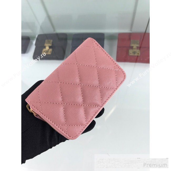Chanel Quilted Grained Calfskin Classic Zipped Card Holder A84511 Pink (HOT-9061469)