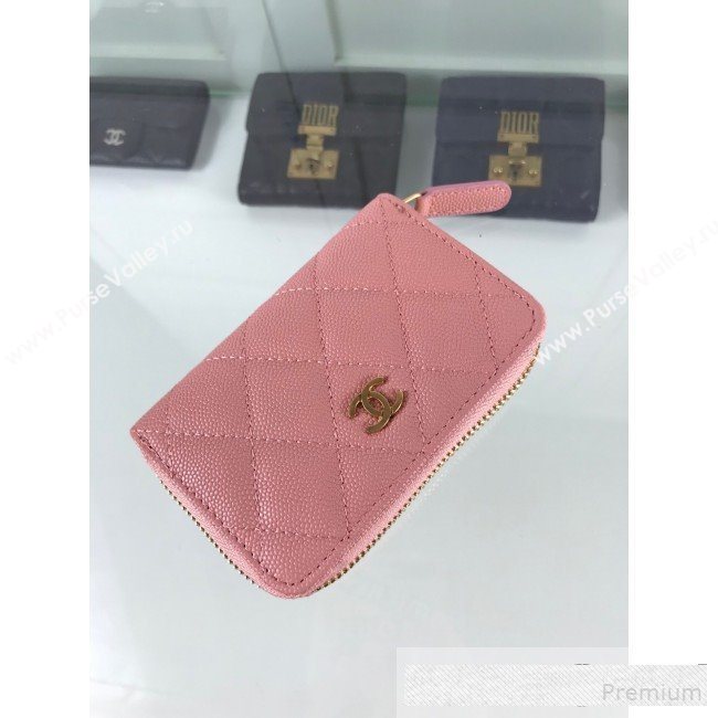 Chanel Quilted Grained Calfskin Classic Zipped Card Holder A84511 Pink (HOT-9061469)