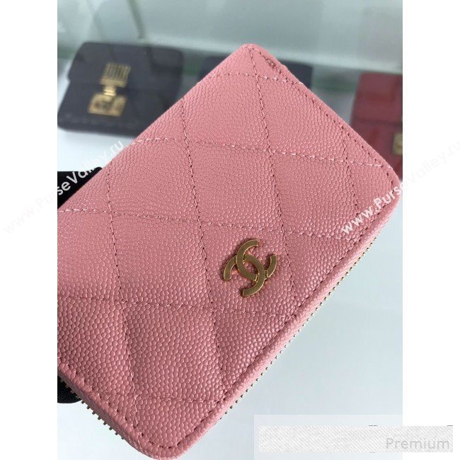 Chanel Quilted Grained Calfskin Classic Zipped Card Holder A84511 Pink (HOT-9061469)