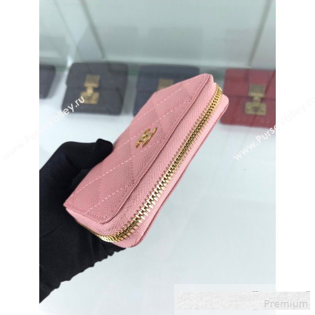 Chanel Quilted Grained Calfskin Classic Zipped Card Holder A84511 Pink (HOT-9061469)