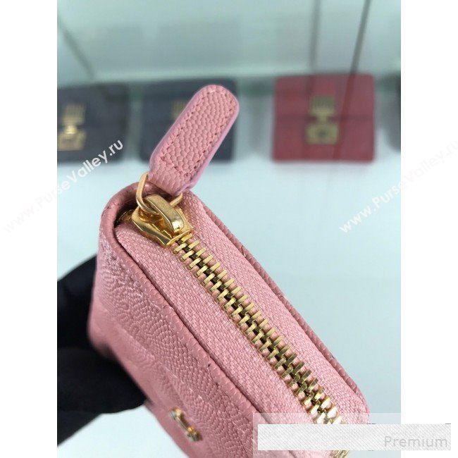 Chanel Quilted Grained Calfskin Classic Zipped Card Holder A84511 Pink (HOT-9061469)