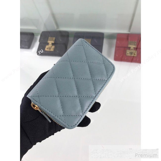 Chanel Quilted Grained Calfskin Classic Zipped Card Holder A84511 Light Blue (HOT-9061468)