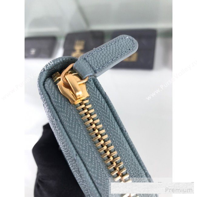 Chanel Quilted Grained Calfskin Classic Zipped Card Holder A84511 Light Blue (HOT-9061468)