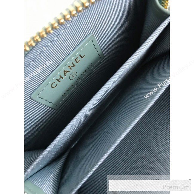 Chanel Quilted Grained Calfskin Classic Zipped Card Holder A84511 Light Blue (HOT-9061468)