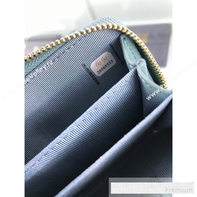 Chanel Quilted Grained Calfskin Classic Zipped Card Holder A84511 Light Blue (HOT-9061468)