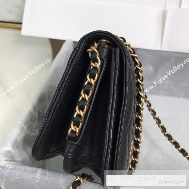 Chanel Quilted Smooth Calfskin Side Chain Small Flap Bag Black 2019 (FM-9061471)