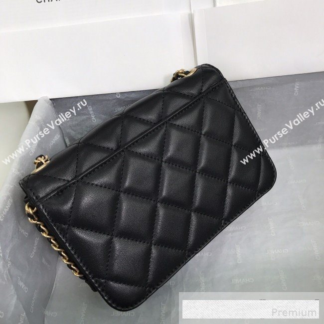 Chanel Quilted Smooth Calfskin Side Chain Small Flap Bag Black 2019 (FM-9061471)