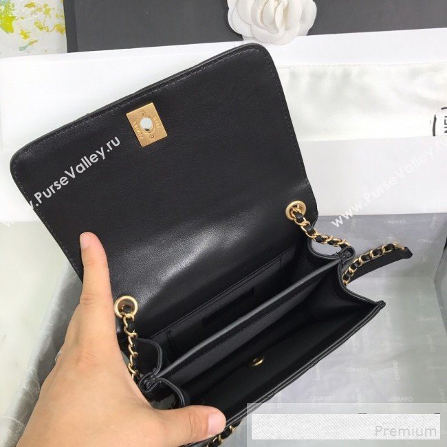 Chanel Quilted Smooth Calfskin Side Chain Small Flap Bag Black 2019 (FM-9061471)