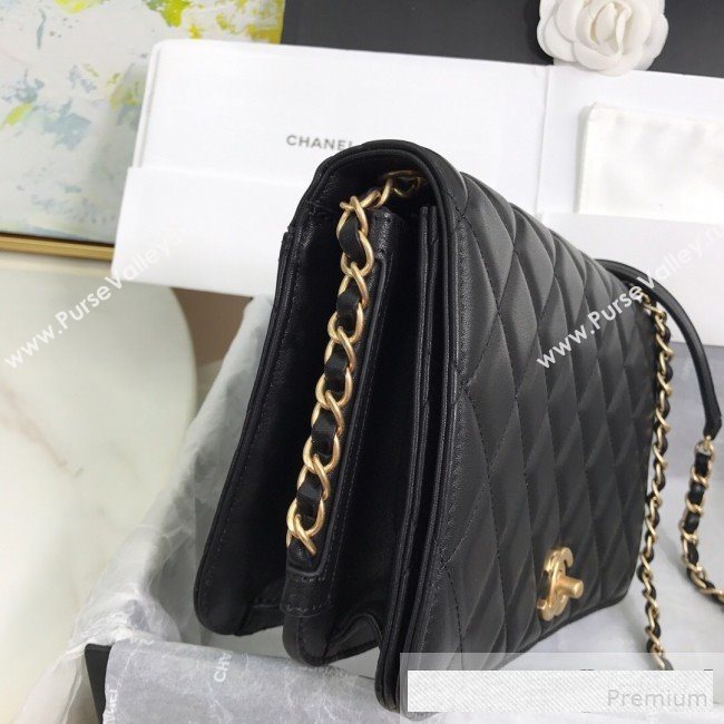 Chanel Quilted Smooth Calfskin Side Chain Large Flap Bag Black 2019 (FM-9061472)