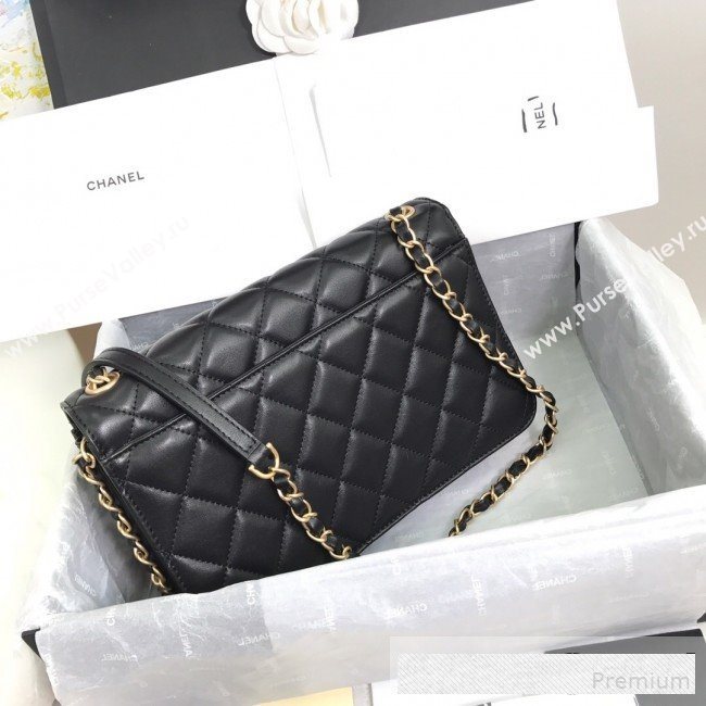 Chanel Quilted Smooth Calfskin Side Chain Large Flap Bag Black 2019 (FM-9061472)