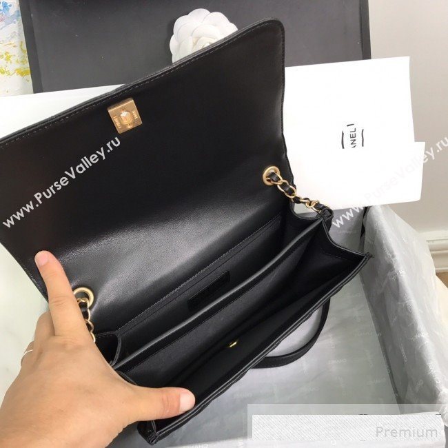 Chanel Quilted Smooth Calfskin Side Chain Large Flap Bag Black 2019 (FM-9061472)