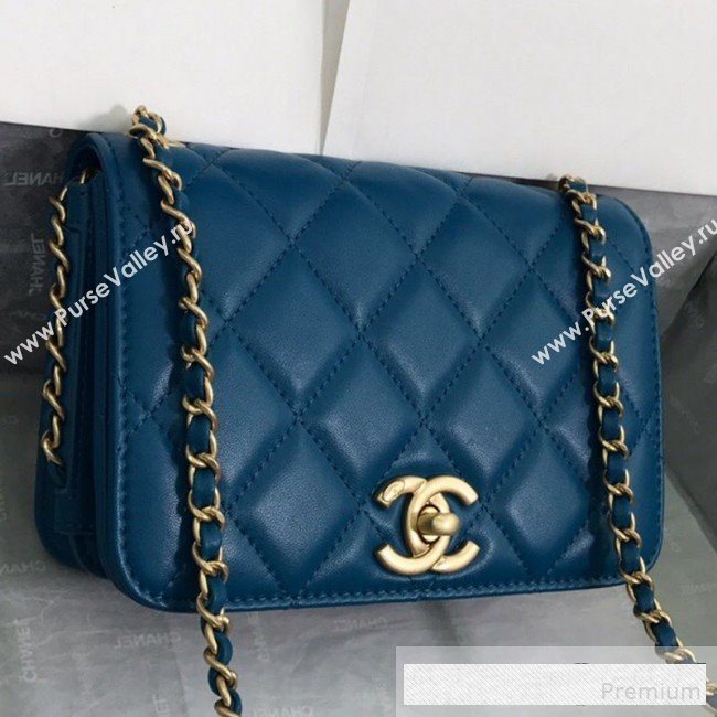 Chanel Quilted Smooth Calfskin Side Chain Small Flap Bag Dark Blue 2019 (FM-9061473)