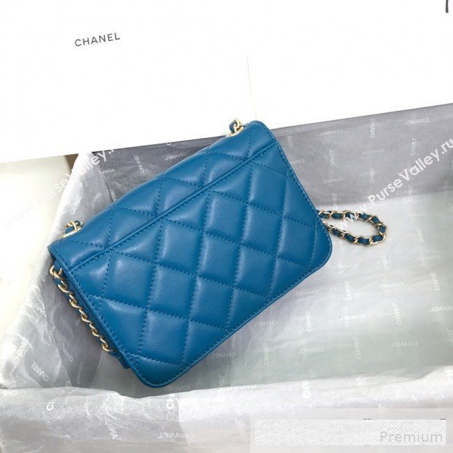Chanel Quilted Smooth Calfskin Side Chain Small Flap Bag Dark Blue 2019 (FM-9061473)