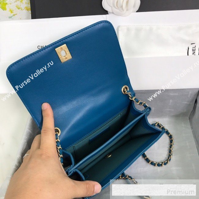 Chanel Quilted Smooth Calfskin Side Chain Small Flap Bag Dark Blue 2019 (FM-9061473)