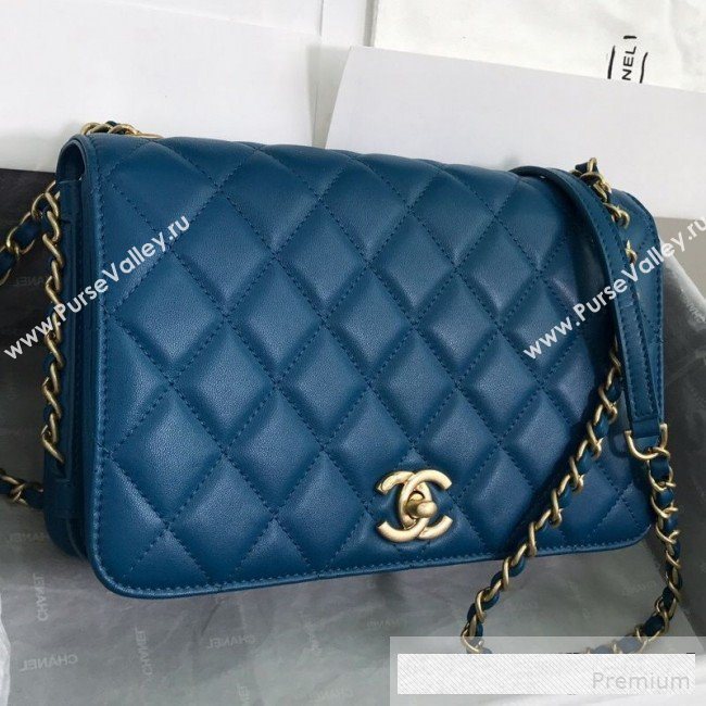 Chanel Quilted Smooth Calfskin Side Chain Large Flap Bag Dark Blue 2019 (FM-9061474)
