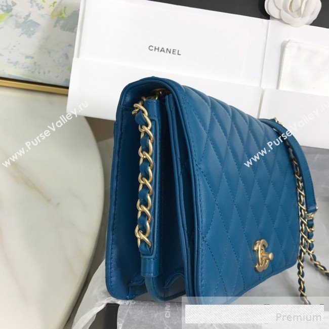 Chanel Quilted Smooth Calfskin Side Chain Large Flap Bag Dark Blue 2019 (FM-9061474)